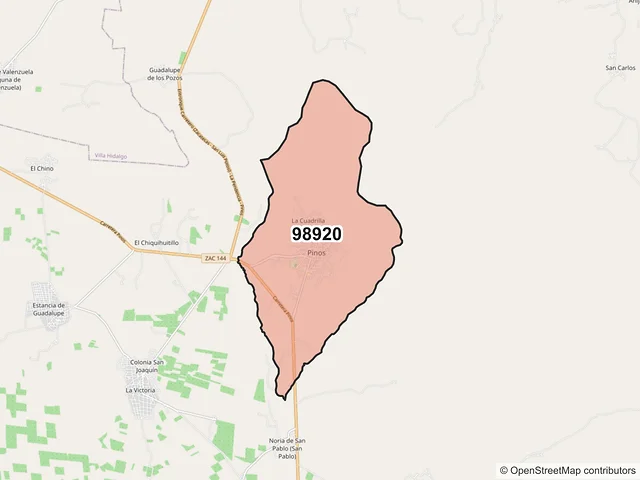 Mapa del código postal 98920, Pinos, Zacatecas