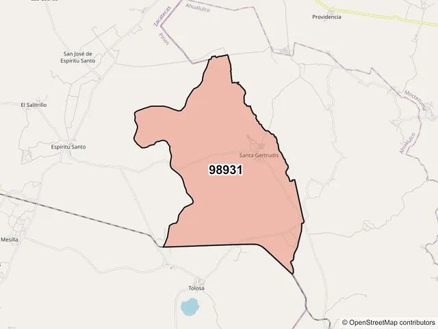 Mapa del código postal 98931, Pinos, Zacatecas