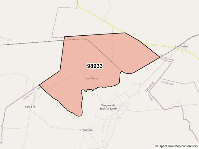 Mapa del código postal 98933, Pinos, Zacatecas