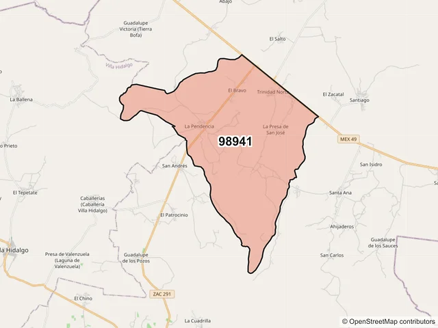 Mapa del código postal 98941, Pinos, Zacatecas