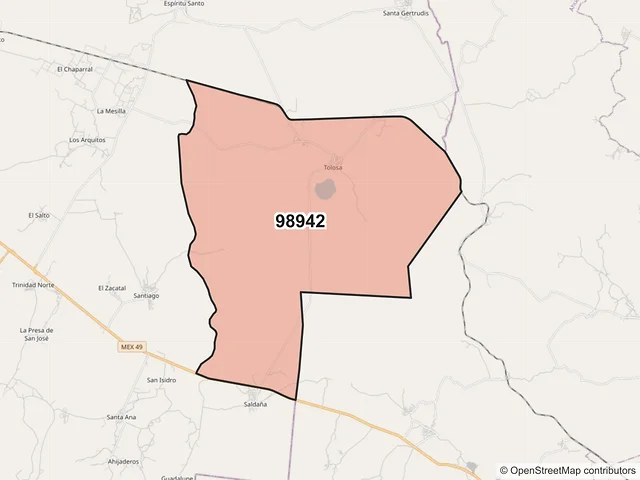 Mapa del código postal 98942, Pinos, Zacatecas