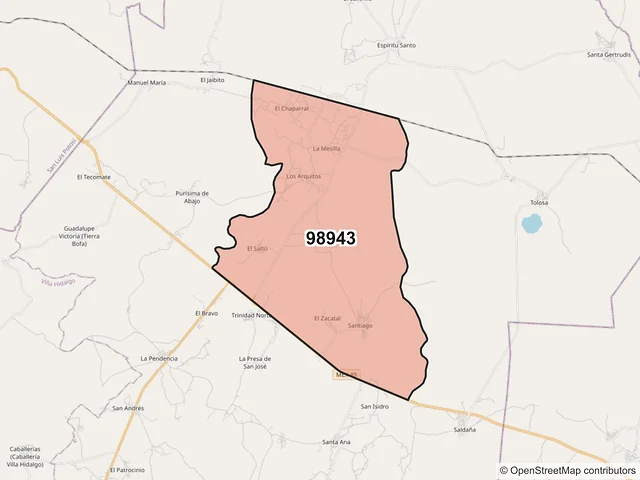 Mapa del código postal 98943, Pinos, Zacatecas