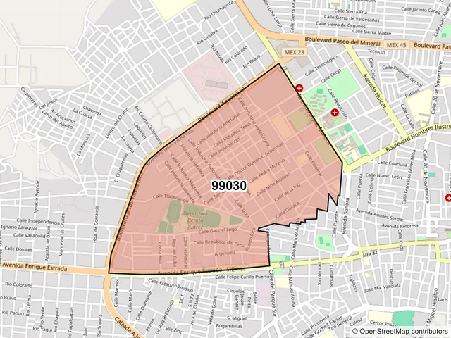 Mapa del código postal 99030, Fresnillo, Zacatecas