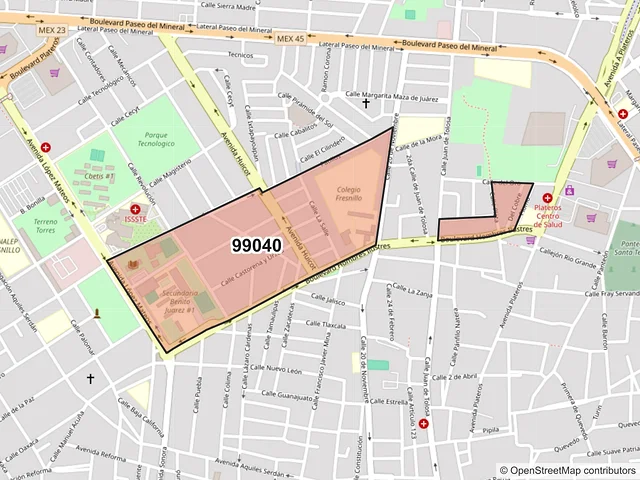 Mapa del código postal 99040, Fresnillo, Zacatecas