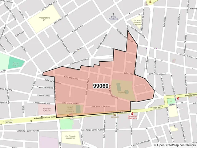 Mapa del código postal 99060, Fresnillo, Zacatecas