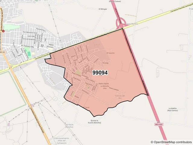 Mapa del código postal 99094, Fresnillo, Zacatecas