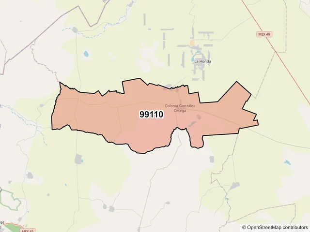 Mapa del código postal 99110, Sombrerete, Zacatecas