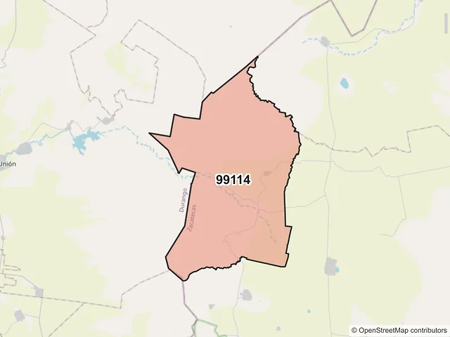 Mapa del código postal 99114, Sombrerete, Zacatecas