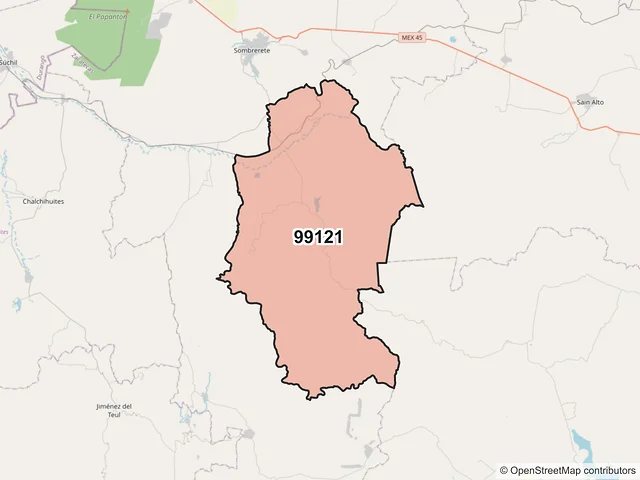 Mapa del código postal 99121, Sombrerete, Zacatecas