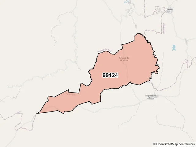 Mapa del código postal 99124, Sombrerete, Zacatecas
