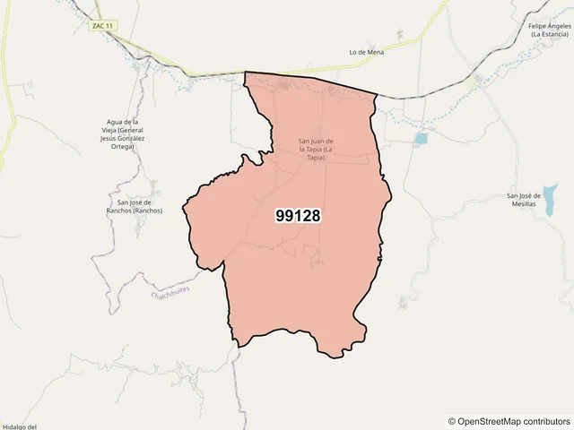 Mapa del código postal 99128, Sombrerete, Zacatecas