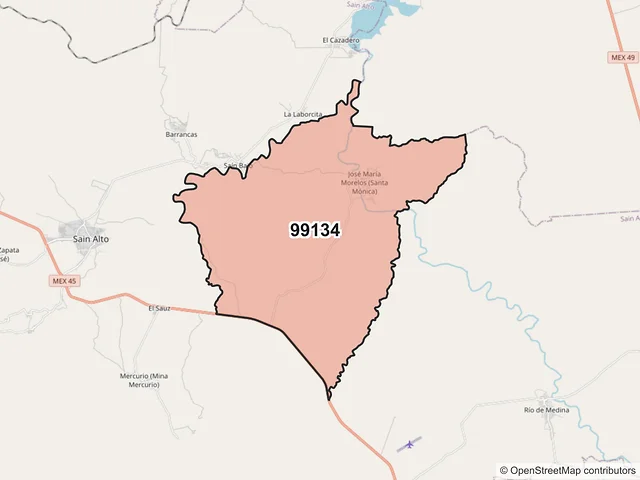 Mapa del código postal 99134, Sain Alto, Zacatecas
