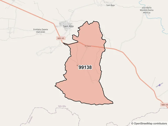 Mapa del código postal 99138, Sain Alto, Zacatecas