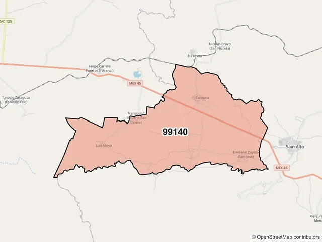 Mapa del código postal 99140, Sain Alto, Zacatecas