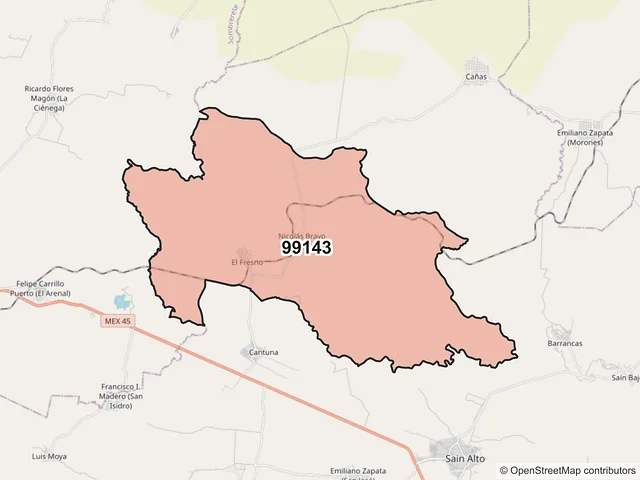 Mapa del código postal 99143, Sain Alto, Zacatecas