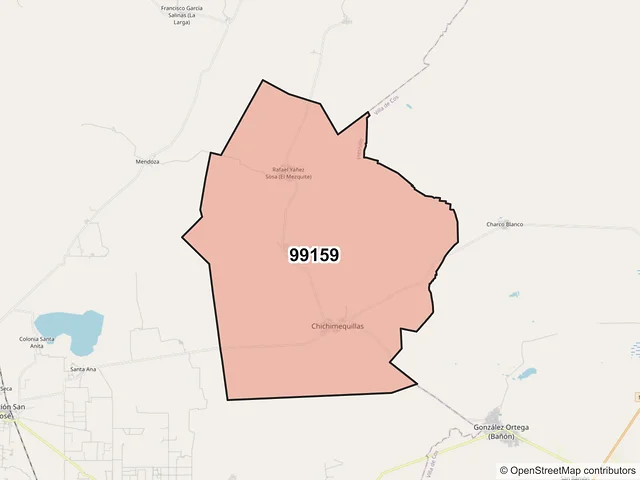 Mapa del código postal 99159, Fresnillo, Zacatecas