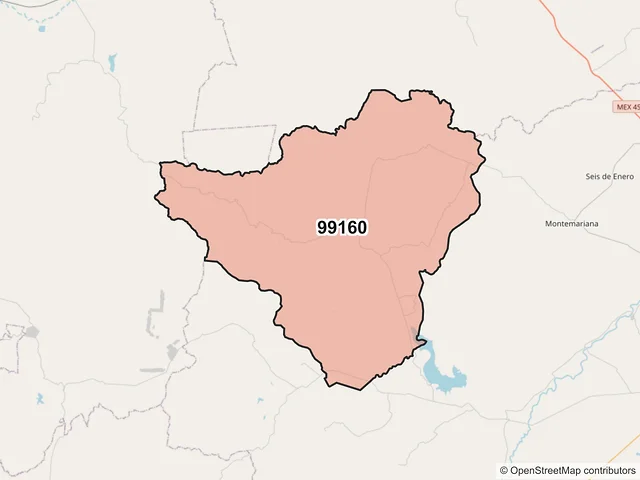 Mapa del código postal 99160, Fresnillo, Zacatecas
