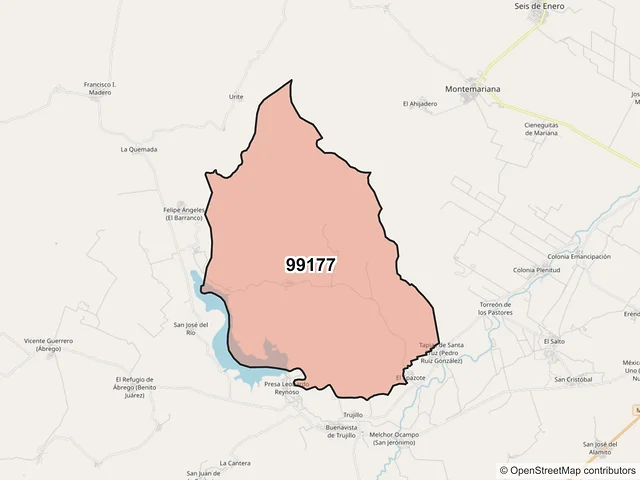 Mapa del código postal 99177, Fresnillo, Zacatecas