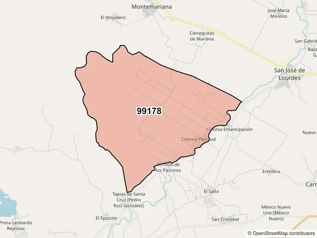 Mapa del código postal 99178, Fresnillo, Zacatecas