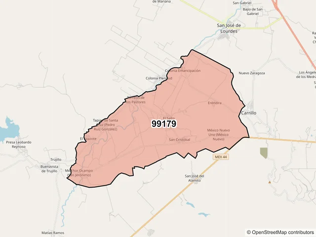 Mapa del código postal 99179, Fresnillo, Zacatecas