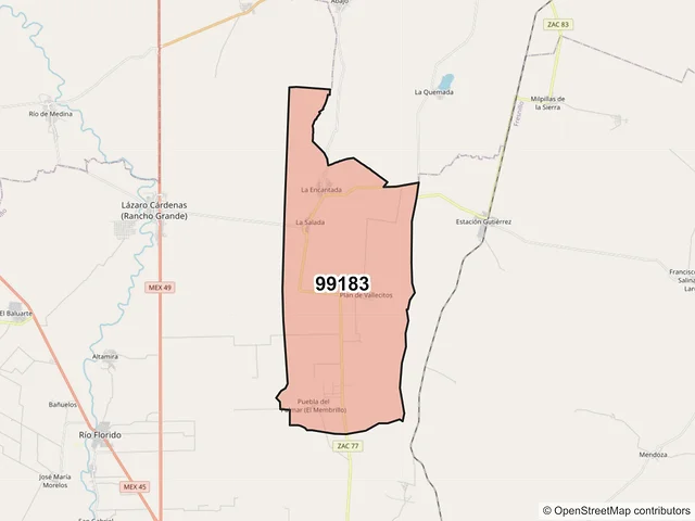 Mapa del código postal 99183, Fresnillo, Zacatecas