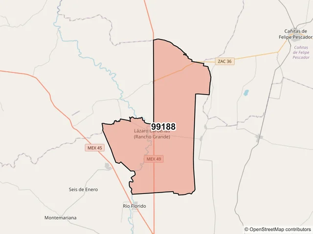 Mapa del código postal 99188, Fresnillo, Zacatecas