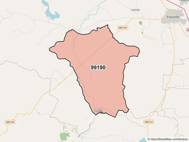Mapa del código postal 99190, Fresnillo, Zacatecas