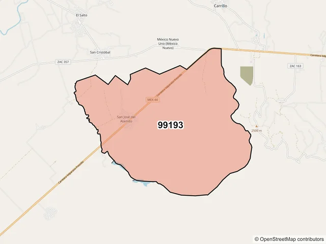 Mapa del código postal 99193, Fresnillo, Zacatecas