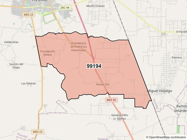 Mapa del código postal 99194, Fresnillo, Zacatecas