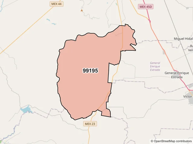 Mapa del código postal 99195, Fresnillo, Zacatecas
