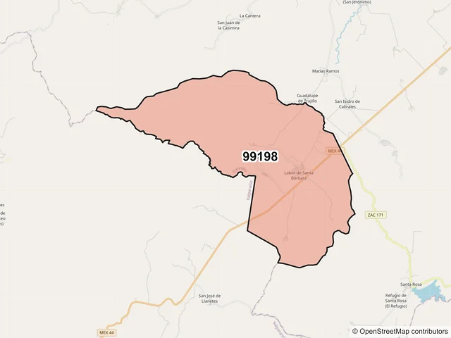 Mapa del código postal 99198, Fresnillo, Zacatecas