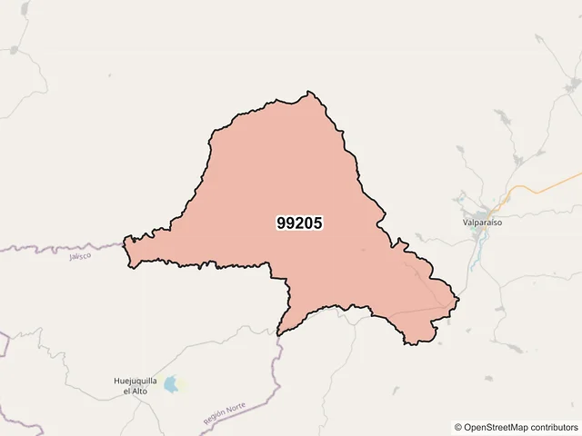 Mapa del código postal 99205, Valparaíso, Zacatecas