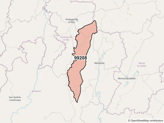 Mapa del código postal 99208, Valparaíso, Zacatecas