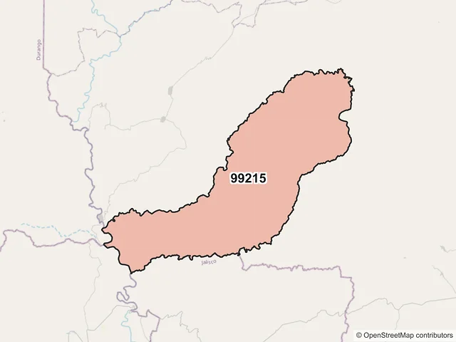 Mapa del código postal 99215, Valparaíso, Zacatecas