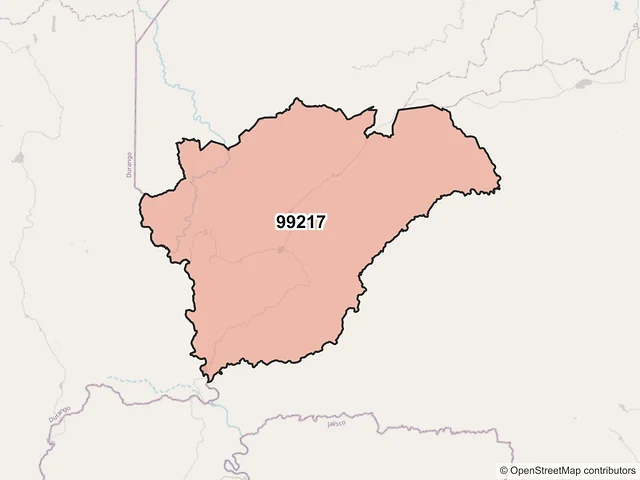 Mapa del código postal 99217, Valparaíso, Zacatecas