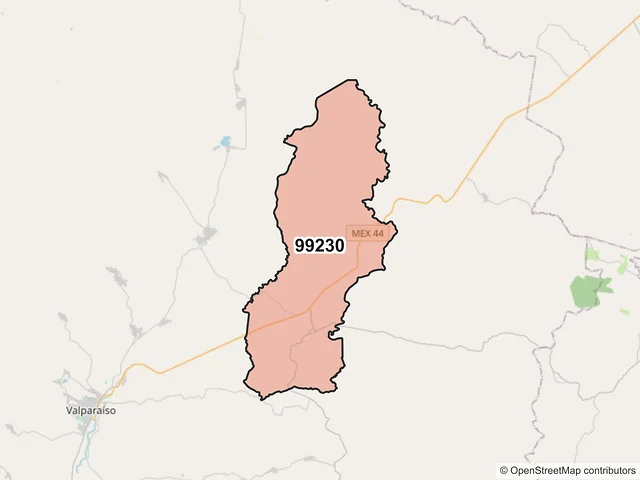 Mapa del código postal 99230, Valparaíso, Zacatecas