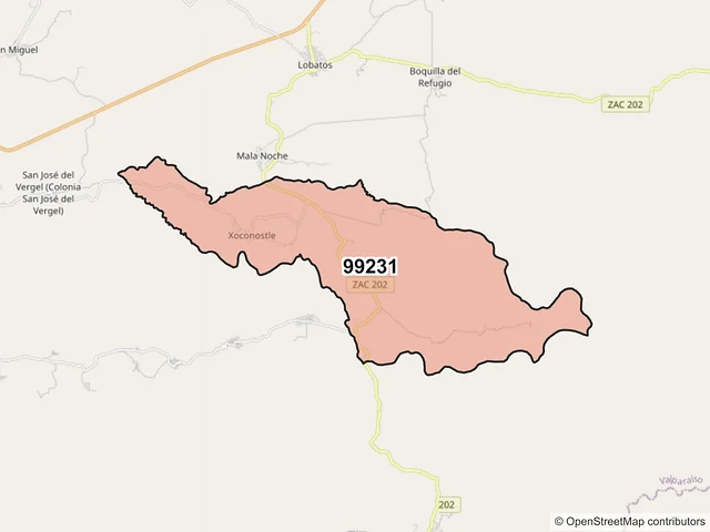 Mapa del código postal 99231, Valparaíso, Zacatecas