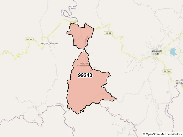 Mapa del código postal 99243, Valparaíso, Zacatecas