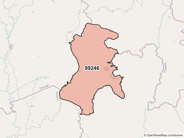 Mapa del código postal 99246, Valparaíso, Zacatecas