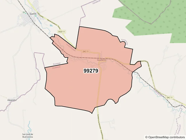 Mapa del código postal 99279, Chalchihuites, Zacatecas