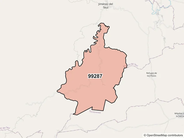 Mapa del código postal 99287, Jiménez del Teul, Zacatecas