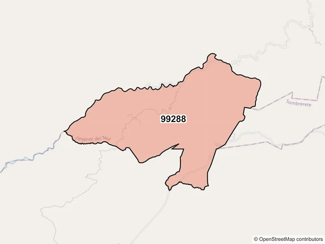 Mapa del código postal 99288, Jiménez del Teul, Zacatecas