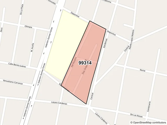 Mapa del código postal 99314, Jerez, Zacatecas