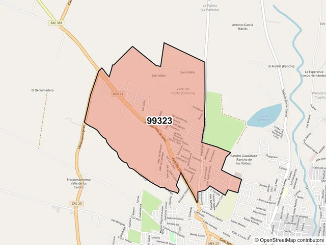 Mapa del código postal 99323, Jerez, Zacatecas
