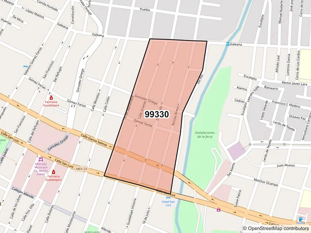 Mapa del código postal 99330, Jerez, Zacatecas