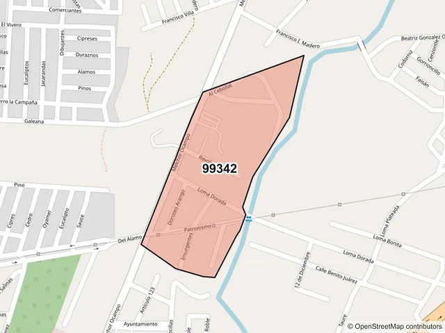 Mapa del código postal 99342, Jerez, Zacatecas