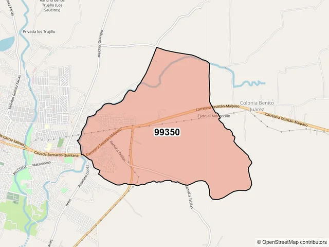 Mapa del código postal 99350, Jerez, Zacatecas