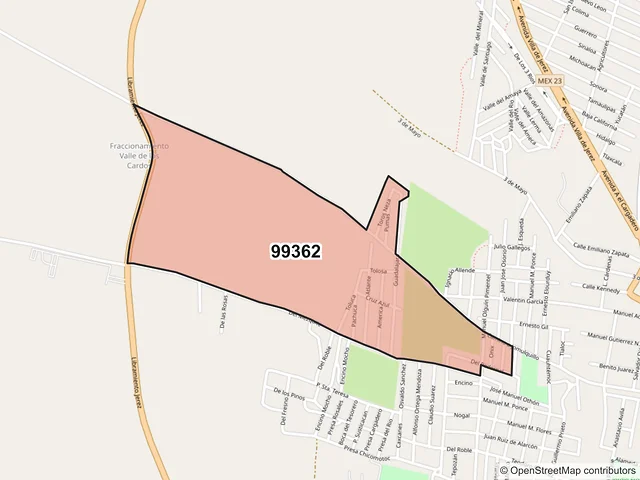 Mapa del código postal 99362, Jerez, Zacatecas