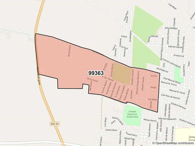 Mapa del código postal 99363, Jerez, Zacatecas
