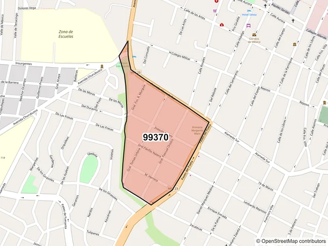 Mapa del código postal 99370, Jerez, Zacatecas